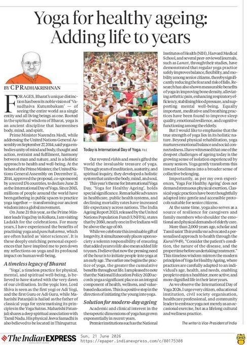 Prime Minister shares an article on yoga and healthy ageing